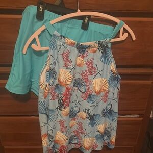 Floral Seashell Print Halter Top and Shorts Set